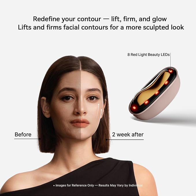 Electric Gua Sha Facial Massager Tool – Heated Brass Face & Neck Massager with LED Red Light & Soothing Vibration, Smart Dual-Mode Design for Sculpting, Lifting & Skincare Relaxation, Pink