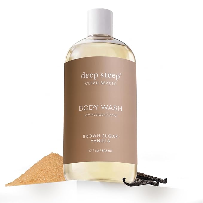Deep Steep Brown Sugar Vanilla Body Wash, Hydrating Shower Gel with Hyaluronic Acid & Shea Butter for Sensitive Skin, Bodywash for Women & Men, 17 Fl Oz, 1-Pack