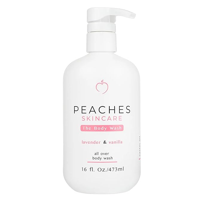 Peaches Skin Care Body Wash with Lavender and Vanilla - Gentle, Sulfate-Free Cleanser for Soft, Smooth-Looking Skin - Daily Body Wash for Men and Women, 16 oz