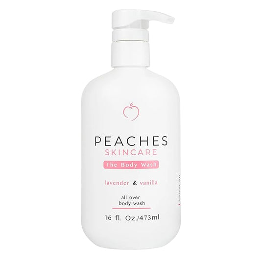 Peaches Skin Care Body Wash with Lavender and Vanilla - Gentle, Sulfate-Free Cleanser for Soft, Smooth-Looking Skin - Daily Body Wash for Men and Women, 16 oz