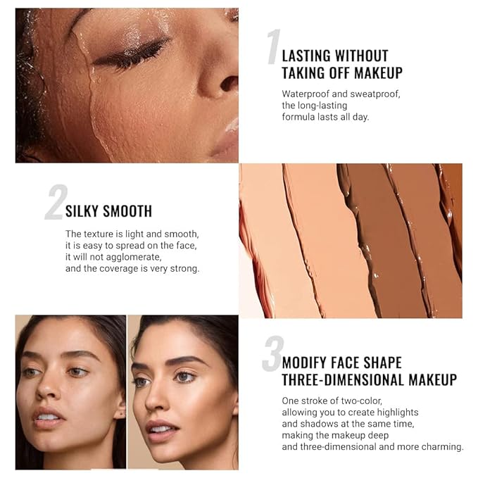 evpct 4 Colors Contour Stick Makeup Set Concealer Stick Cream Contouring Palette Makeup Kit for Beginners Nose Bronzer Sticks Liquid Contour Face Highlighter Makeup 02+03