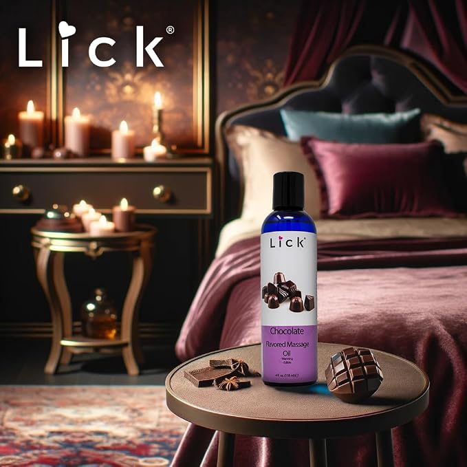 Lick Chocolate Flavored Massage Oil – Rich Dessert-Inspired Edible Massage Oil with Sweet Almond Oil & Vitamin E, Luxurious Glide for Romantic Couples Massage, 4 oz