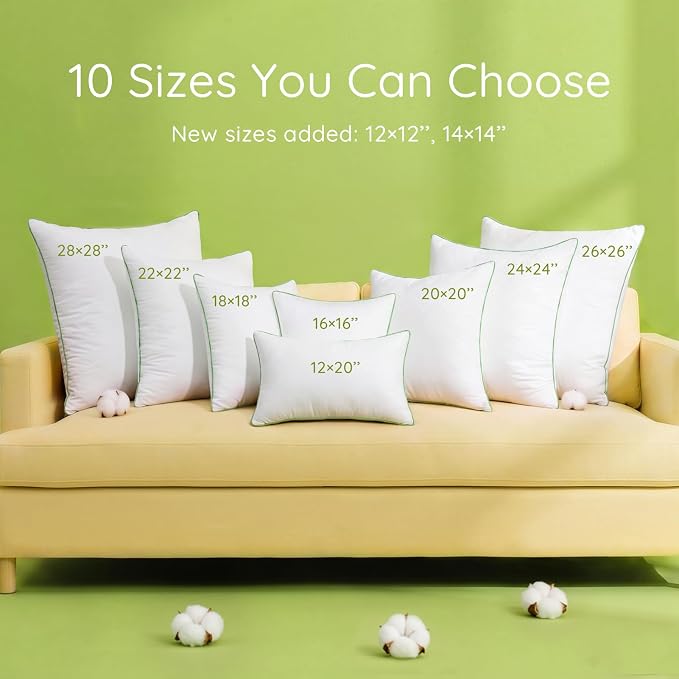 Ashler 14x14 Pillows Insert (Set of 4) - Throw Pillow Inserts with 100% Cotton Cover - 14 Inch Square Interior Sofa Stuffer Pillow Inserts -Decorative White Couch Pillow