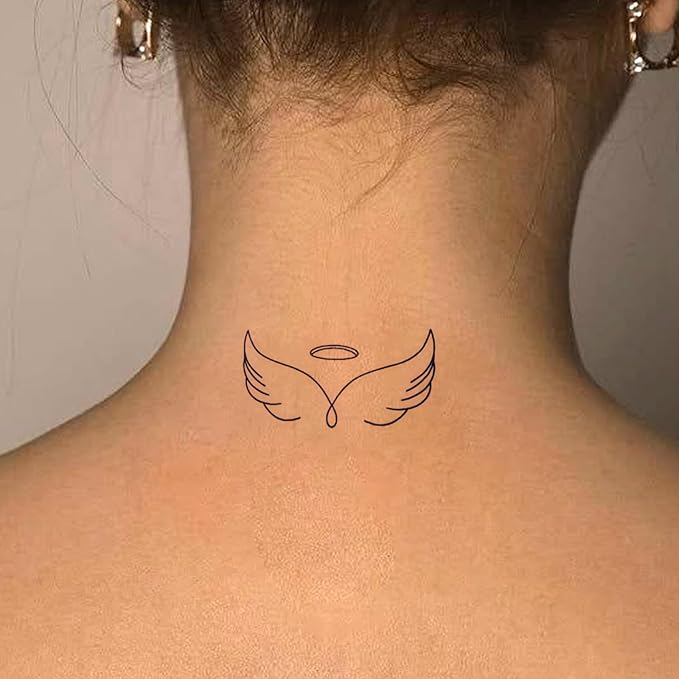 2 Sheets Long Lasting Angel Temporary Fake Tattoos For Women Hand Neck,Angel Wing Semi Permanent Tattoo For Adults Girl,Realistic, Waterproof and Non-Reflective,Minimalist Design