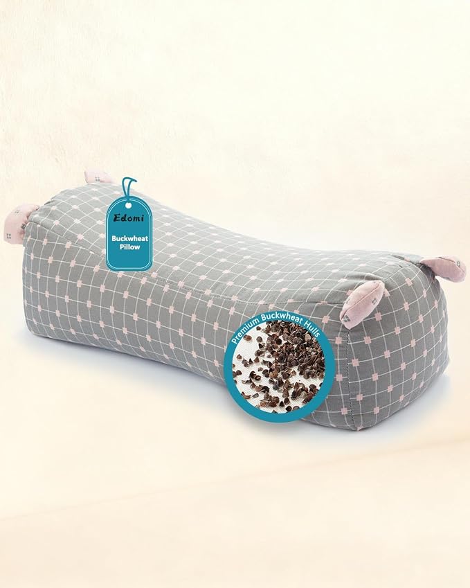 Buckwheat Pillow for Sleeping - Adjustable Buckwheat Hull Pillow for Neck Support, 16.5" x6.3” Cervical Roll Pillow, Firm Cylinder Bolster for Pain Relief, Yoga, Lumbar Support
