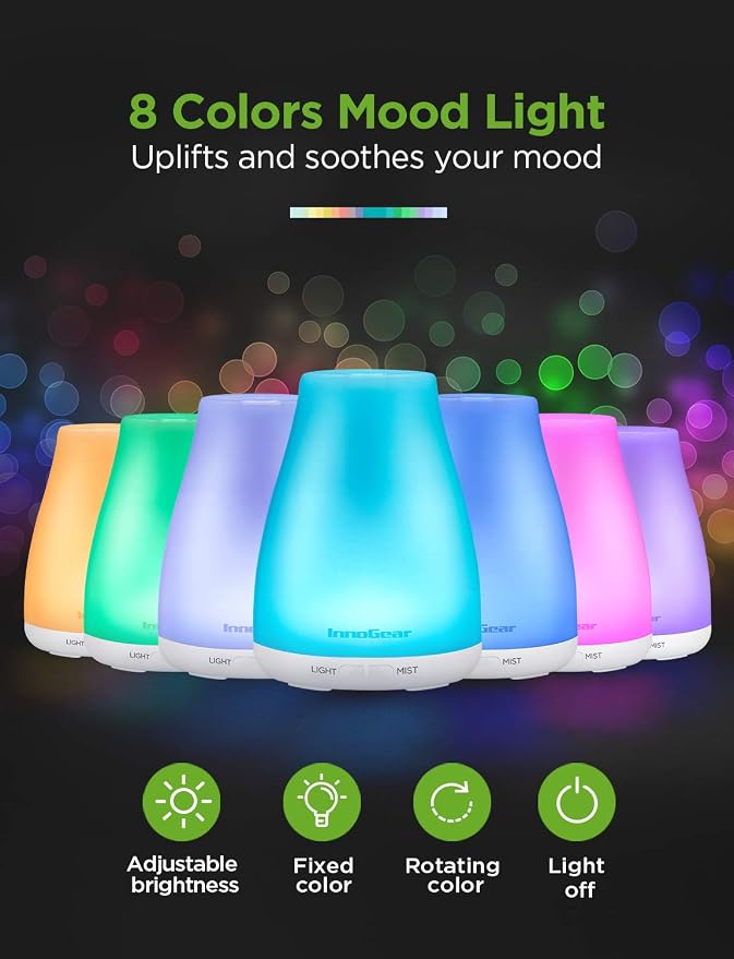 InnGear 100ML Essential Oil Diffuser & 300ML Premium 5-in-1 Ultrasonic Aromatherapy Diffusers, Scent Humidifier Aroma Diffuser Vaporizer Auto-Off Timer for Room Office Home