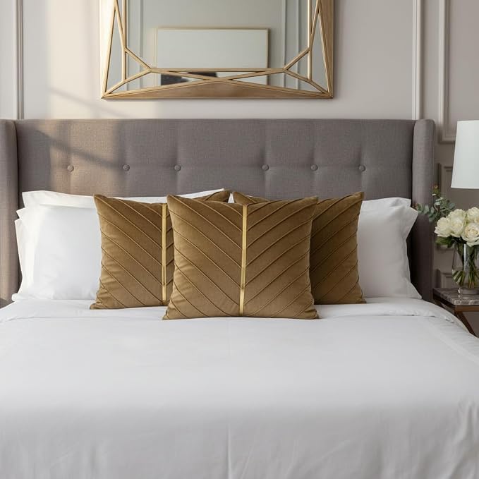 Velvet Throw Pillow Covers 24x24 inch Pack of 2 Gold Decor Brown | Soft Solid Pillow Covers,Modern Luxury Home Decor,for Couch Chair Sofa Bedroom Livingroom,Hidden Zipper,Ideal Gift,Easy Care