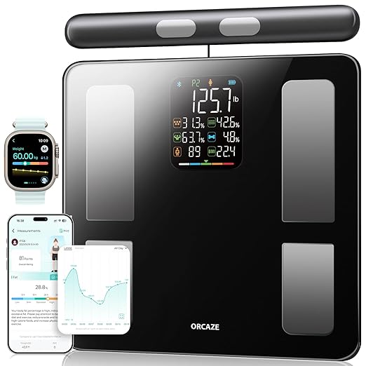 Smart Body Composition Scale for Body Weight, 8 Electrodes Digital Scale with BMI, Body Fat, Muscle Mass, 27 Body Composition Measurements, LCD Screen, Large Platform (400lbs Upgrade)