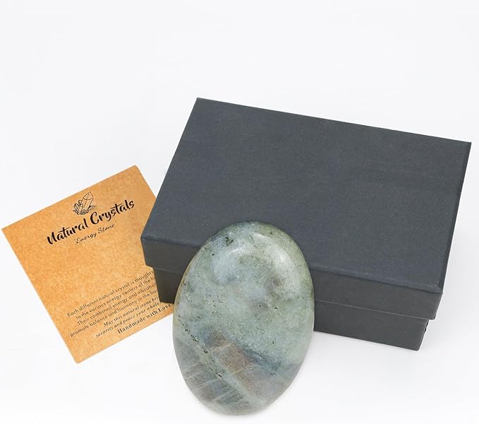 MAIBAOTA 2.4" Large Grey Labradorite Crystal Stone Polished Palm Stone Healing Crystals 0.7" Thick Natural Reiki Gemstone Worry Stone Energy Balancing Anxiety Stress Relief Meditation 1 Pc