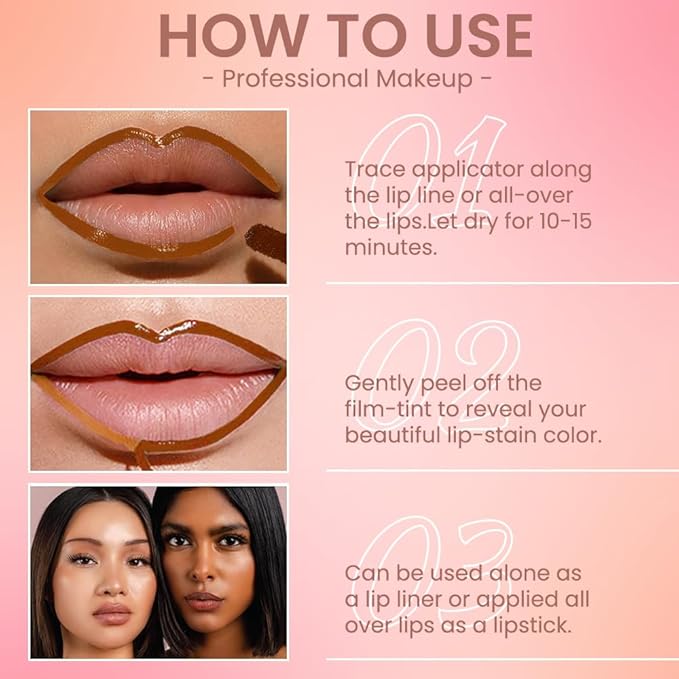 Orange Brown Liquid Matte Lip Liner Stain Peel Off with Tweezer, Long Lasting, Waterproof Matte Lipstick Lip Gloss Tattoo for Women, Transfer-prof Lip Tint Makeup for All Skin Types 01#