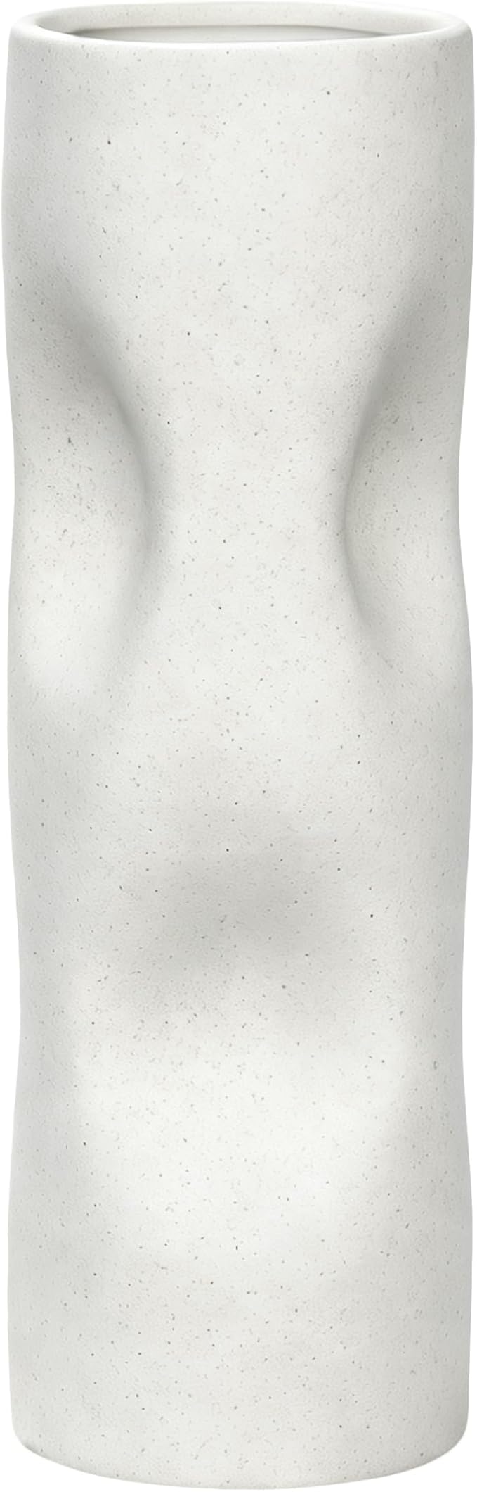 11 Inch Tall White Ceramic Vase – Modern Boho Geometric Home Decor for Living Room, Shelf & Coffee Table