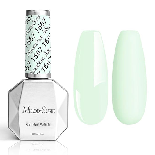 MelodySusie Thick White Gel Nail Polish,0.5fl oz White in Green Gel Polish Autumn Winter Color 1667, Soak Off UV LED Nail Lamp Gel Polish Christmas Gift for Women Manicure Salon DIY At Home 0.5 Fl Oz