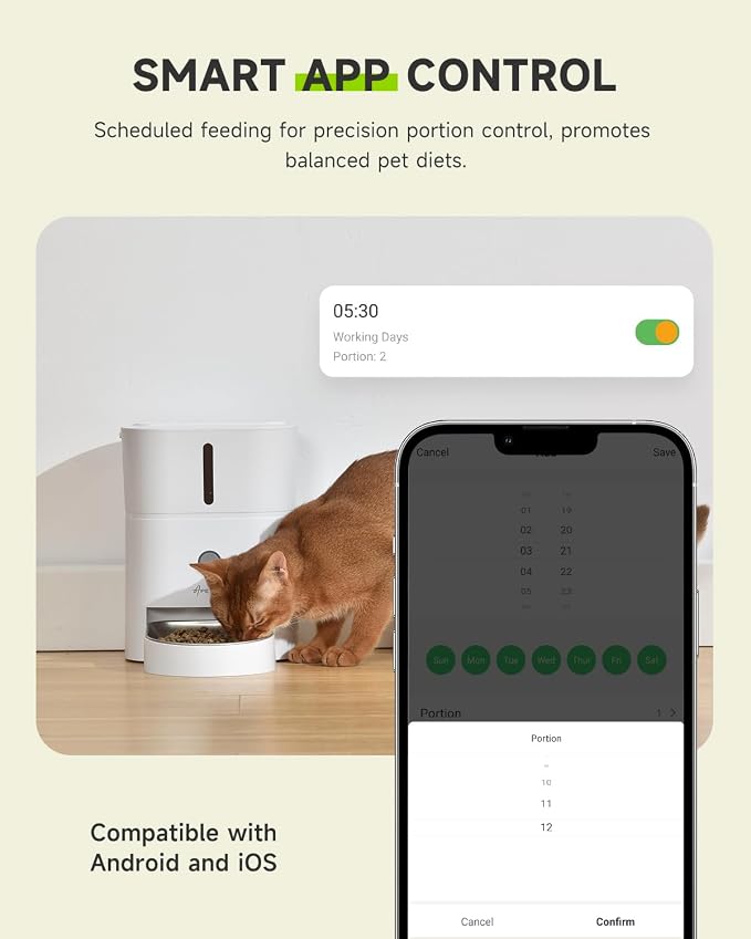 Automatic Cat Feeder, 2.4G Wi-Fi Cat Food Dispenser with APP Control, 3L Timed Pet Feeder for Pet Dry Food, 1-10 Meals Per Day