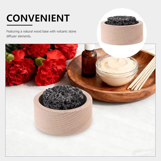 Baluue Passive Essential Oil Diffuser Lava Rock with Wood Base Small Personal Aromatherapy Stone for Essential Oils Desk Office Nightstand Car and Sauna