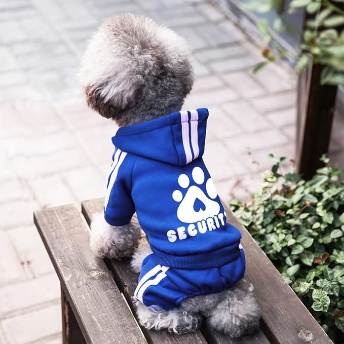 Dog Security Clothes - 4 Legs Jumpsuit Sweatshirt Hoodie - Soft & Warm Winter Outfit Pullover Sweater for Small Medium Large Dogs Cats (Blue, Large)