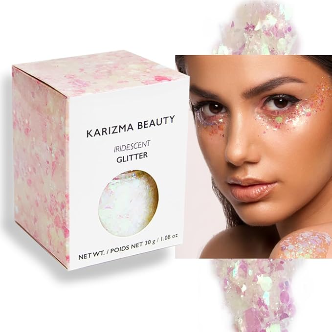 KARIZMA Iridescent Glitter. 30g Chunky Face, Hair, Eye and Body for Women. Rave, Festival Accessories, Cosmetic Makeup. Loose Set