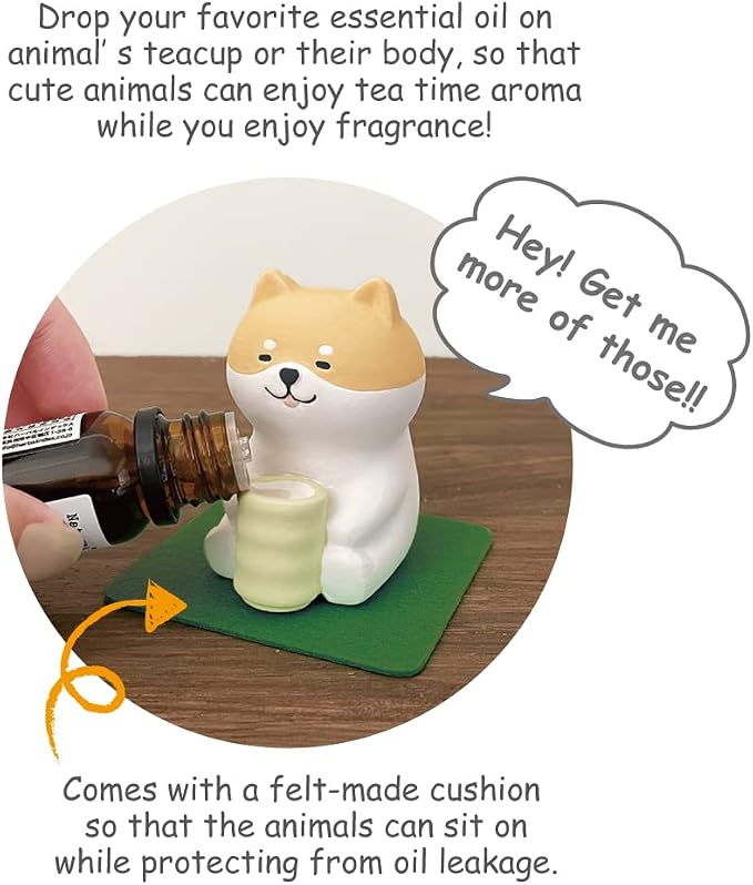 Stone Diffuser Tea-Drinking Animals [ Designed in Japan] Non Electric Passive Diffuser for Essential Oil and Aromatherapy (Ceramic/Clay) (Tea-Drinking cat)