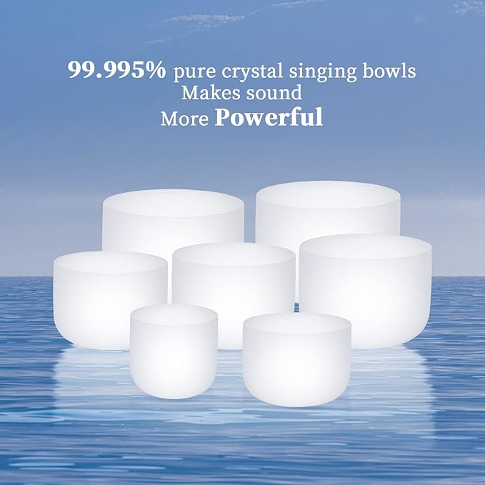 SOLSHINE 6-12 Inch Crystal Singing Bowl Set of 7 For Sound Healing With 2pcs Free Heave Duty Carring Case Crystal Mallet And O-ring Sound Repairer