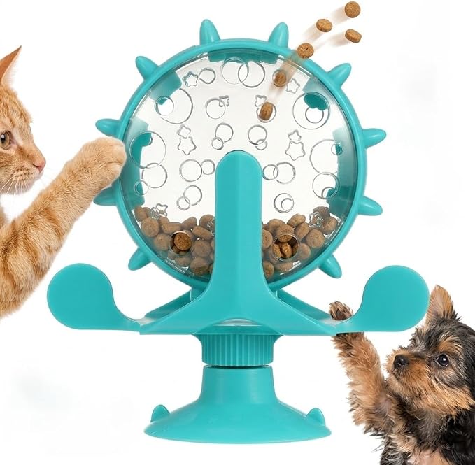 Ipetboom Cat Feeding Toy Rotating Windmill Treat Dispenser Pet Slow Food Toy with Leakage Hole Interactive for Cats and Puppies Vertical Spinning Food Wheel 5.11X1.57X6.69in