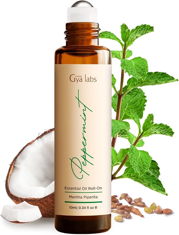 Gya Labs Peppermint Essential Oil Roll On - 0.34 Fl Oz - Travel Size Roller for Camping, Skin, Aromatherapy Relief, Convenience