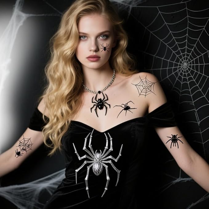 30 Sheets Halloween Temporary Tattoos Red Spider Tattoos Spider Web Styles Mixed Halloween Fake Tattoos Realistic Black Stickers Waterproof Cobweb Tattoo for Kids Boys Girls Body Art Makeup