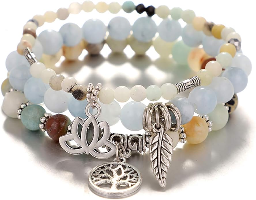 UEUC Tree of Life Yoga Healing Stone Bracelets,Multilayer Lotus Chakra Stone Reiki Bracelet Sets,Anxiety Crystal Natural Stone,for Women Stress Relief