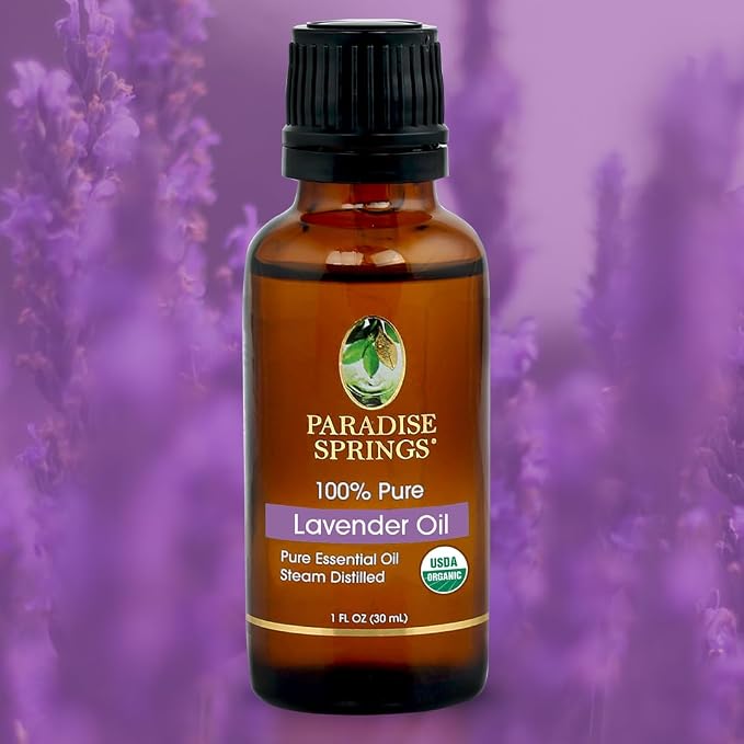 Paradise Springs Organic Lavander Essential Oil, 100% Pure and Natural Organic Lavander Essential Oil for Diffusers for Home Aromatherapy, Massage, Humidifiers, 1 fl oz (30ml)