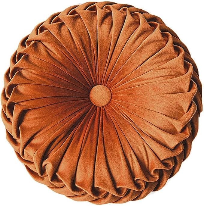 Teieas Round Throw Pillow Velvet Home Decoration Pleated Round Pillow Cushion for Couch Chair Bed Car Orange
