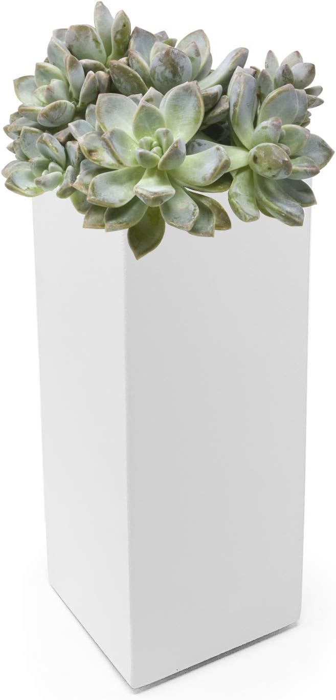 Buhbo Modern Square Vase Planter 3.5" x 3.5" x 8 inch, White