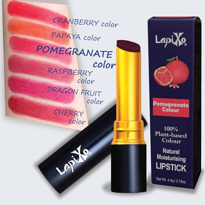 LAPIXO 100% Plant-based Color Lipstick, Unique Formula, Natural + Moisturizing | Non-Toxic, Antioxidant-rich, All Food Ingredients, Natural Matte Vibrant Color, 4.4g/0.15oz (Pomegranate color)