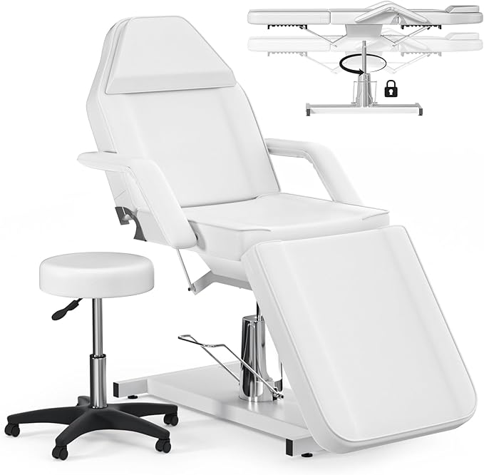 Hydraulic Facial Chairs for Esthetician Bed with Stool Height Adjustable Tattoo Chair for Client Spa Esthetician Aesthetic Treatment