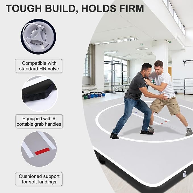COOLWAVE Inflatable Wrestling Mat and Jiu Jitsu Mats for Home Gym or Outdoor Training, Great for BBJ, MMA, Martial Art, Grappling, Judo, Boxing, Yoga and More with Soft Landings and Good Bounce