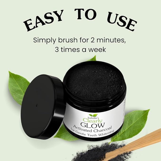 Clearly Glow, Teeth Whitening Activated Coconut Charcoal Powder | Pure, Natural, Food Grade, Non GMO, Made in USA | Whiten Teeth Naturally (3 Months Supply (25g))