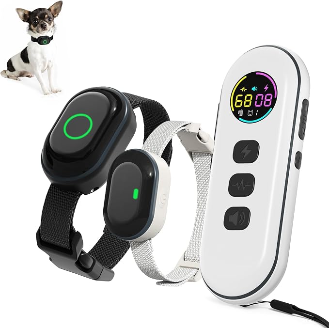 Dog Bark Collar, Dog Training Collar for One Large & One Small Dog Shock Collar, Rechargeable Waterproof Smart Bark Collar with 1300ft Remote, 3 Training Modes(White&Black)