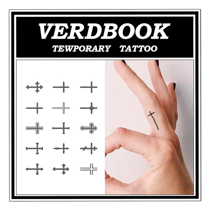 Waterproof Temporary Tattoos: 2-Sheet Tattoo Kit with Realistic Body Stickers, Semi-Permanent Tattoos for Adults Lasting 7-15 Days – Safe for Men & Women, Celestial Crosses