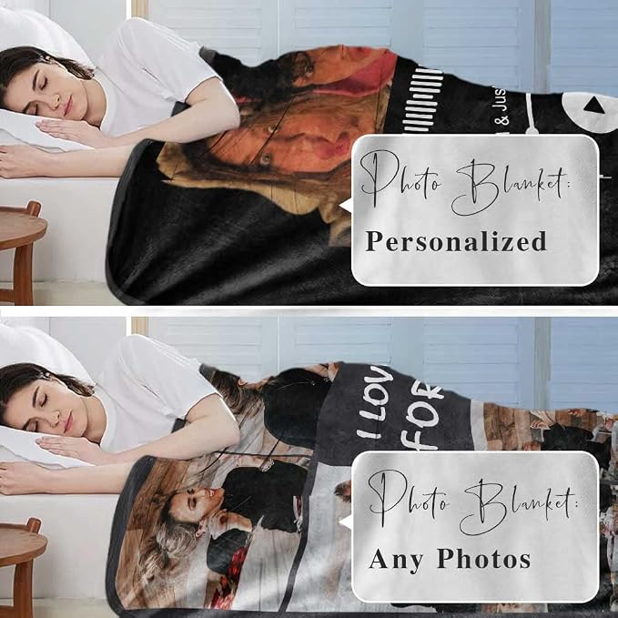 DayOfShe Spotify Code Music Photo Blanket Customized for Boyfriend and Girlfriend Gifts, Personalized Picture Blankets Wife Birthday Photo Gifts for Women Men