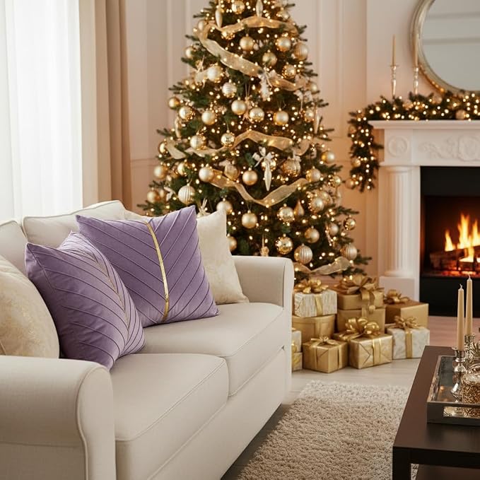 Velvet Throw Pillow Covers 24x24 inch Pack of 2 Gold Decor Purple | Soft Solid Pillow Covers,Modern Luxury Home Decor,for Couch Chair Sofa Bedroom Livingroom,Hidden Zipper,Ideal Gift,Easy Care