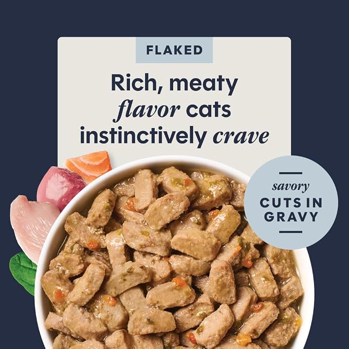 Instinct Flaked Entrees, Wet Canned Cat Food, Variety Pack, 3 oz (12 Count) | Tender flaked cuts in savory gravy, high protein, real meat, whole-food ingredients, grain-free, hydration support