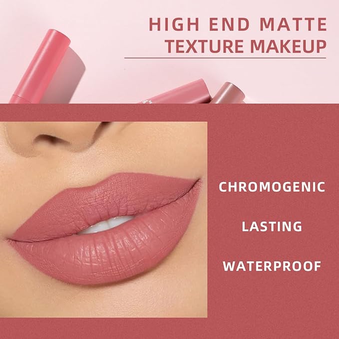 3Pcs Nude Matte Lip Lipstick, Velvet Smooth Crayon Lip Stain, Nude Lip Tint Long Lasting & Nourishing Lip Gloss Non-stick Cup Lipstick for Women Makeup (Set A, F)