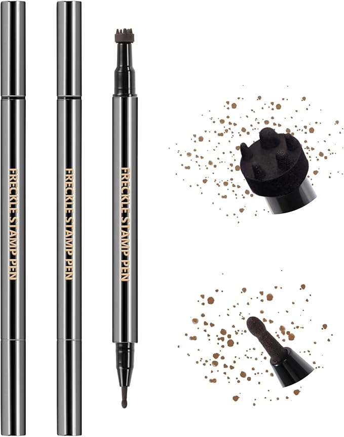 2PCS Light&Dark Brown Freckle Stamp Pen Waterproof, Natural Lifelike Faux Freckles Stamp Stain maker Pen, Long Lasting Quick Dry Liquid Fake Freckle Pencil Magic for Face Sunkissed Makeup
