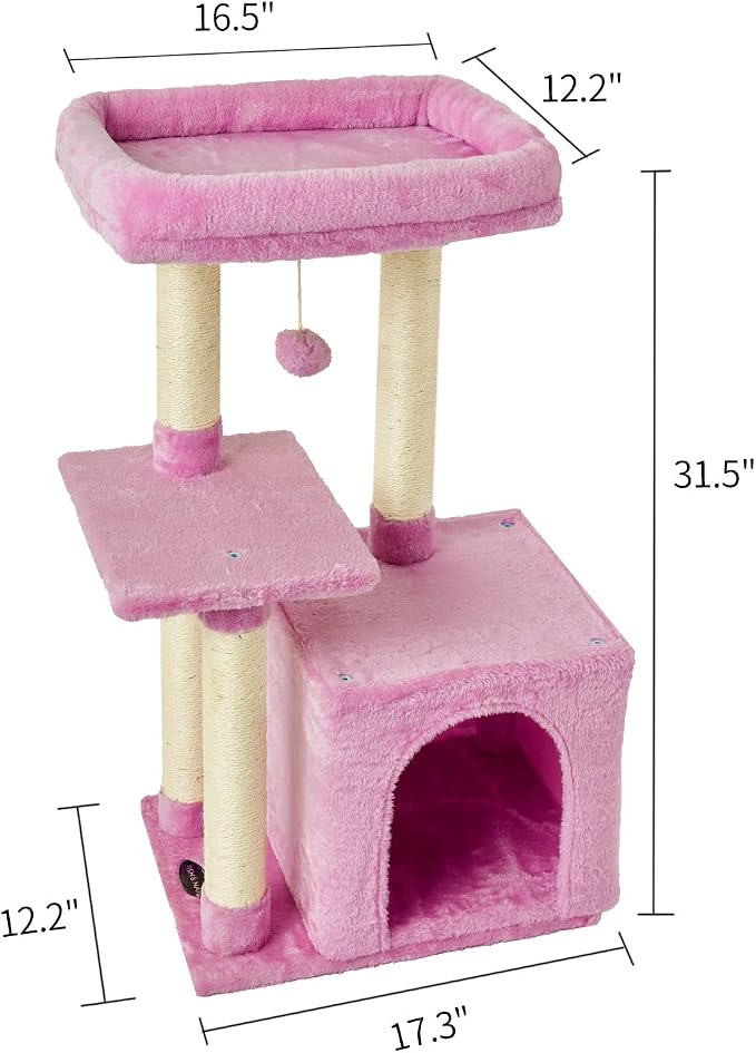 Cute Cat Tree Kitten Cat Tower Condo Cat Furniture Sisal Scratching Posts P | FISH&NAP For Indoor Jump Platform Activity Center Play House Pink