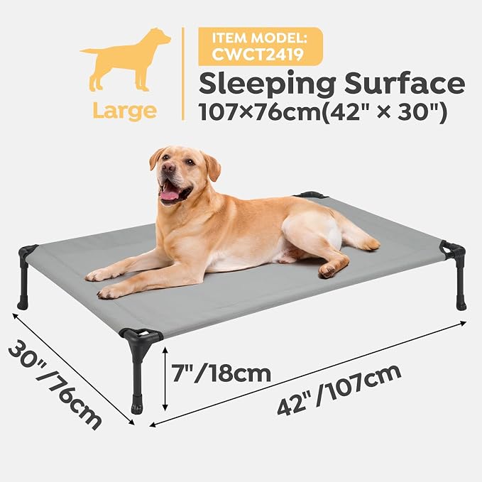 Veehoo 2 Pack Outdoor Elevated Dog Bed for Large Dogs, Cooling Raised Cots | Off-ground training platform, portable camping hammock, breathable mesh, easy to clean, no-tool setup, 42"x30", Gray