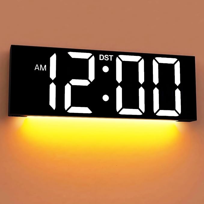 JALL Digital Wall Clock Large Display with Big LED Numbers, Remote Control, 8 RGB Colors, Auto DST, Night Light for Classroom Living Room Bedroom Birthday Gift for Senior (White Font, 12 inches)
