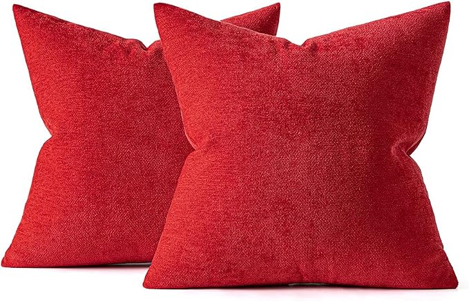 MIULEE Pack of 2 Red Decorative Pillow Covers 20x20 Inch | Soft Chenille Couch Throw Pillows Farmhouse Cushion Covers for Home Decor Sofa Bedroom Living Room