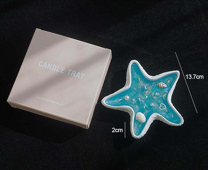 Starfish Shape Scented Candle,Minimalist Starry Night Ocean Jelly Wax Aroma Decorative Candle for Table Photo Prop Gift,4-Wick and Plaster Sculpture for Coastal Zen Home Decor