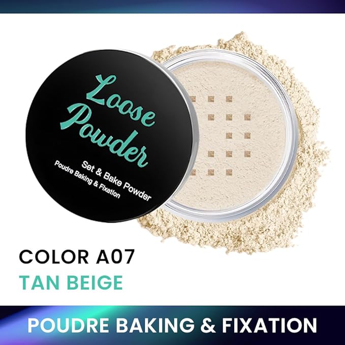 Loose Setting Powder - Translucent Finishing Powder for Face With Built-in Puff, Oil Control & Pore Blurring, Soft Matte Makeup, Vegan & Long Lasting, Tan Beige 07 (0.21 oz)