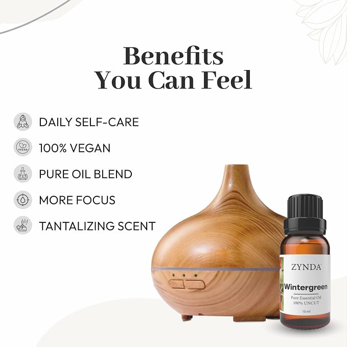 Wintergreen Essential Oil 100% Pure & Natural – Uncut Premium Grade Wintergreen Oil for Aromatherapy, Massage, Diffuser, and Skincare – Refreshing Minty Cool Essential Oils (10ml)