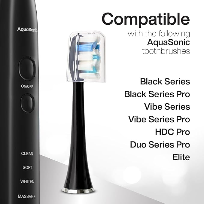 AquaSonic Genuine Proflex Replacement Brush Heads | ADA Accepted | for Whiter Teeth & Gum Care | Compatible with Many AquaSonic Toothbrush Handles (8 Pack Black)