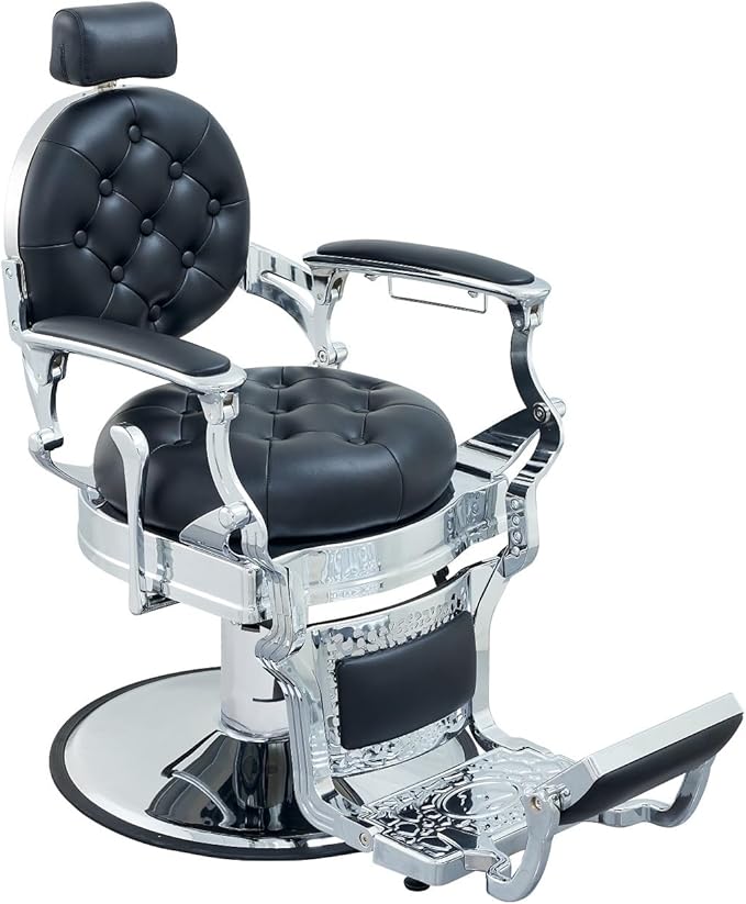 Kaleurrier Salon Chair Height Adjustable - Reclining Barber Chair - Professional Hair Styling Chairs for Barbershop Home Beauty Tattoo Massage - Salon Furniture Equipment Black