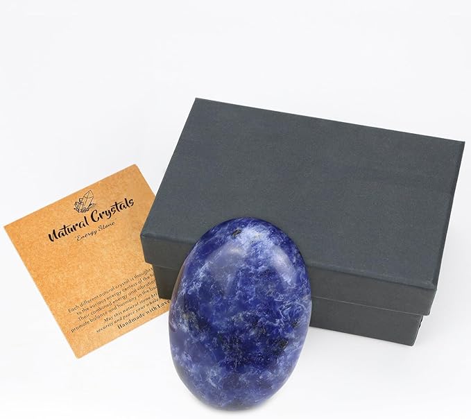 MAIBAOTA 2.4" Large Blue Sodalite Crystal Stone Polished Palm Stone Healing Crystals 0.7" Thick Natural Reiki Gemstone Worry Stone Energy Balancing Anxiety Stress Relief Meditation 1 Pc